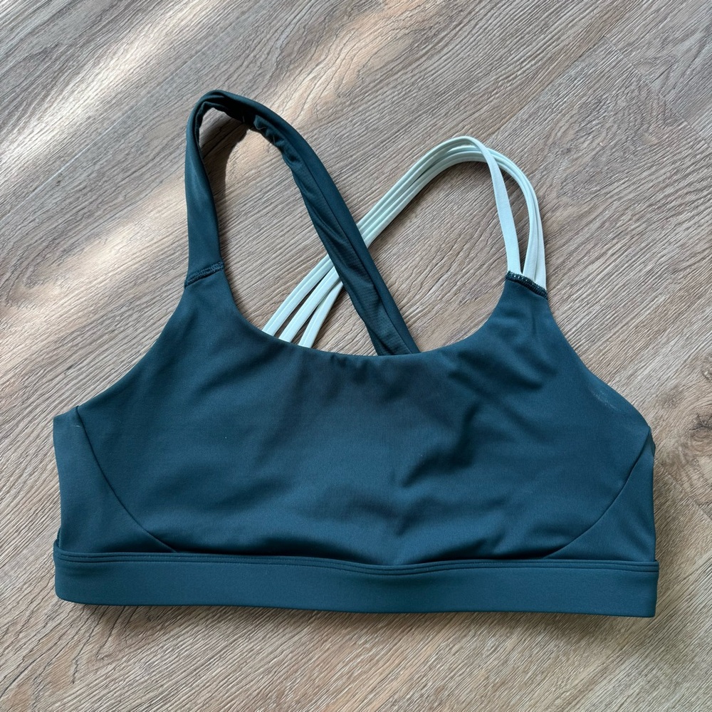 Athleta Train Free Asymmetrical Strap Sports Bra - Dark Teal and Light Mint